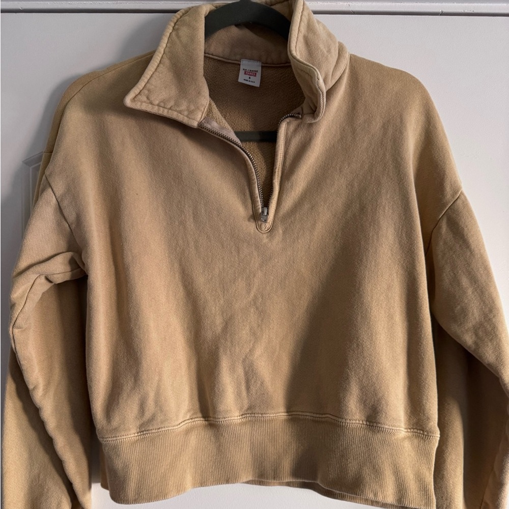 RE/DONE x Hanes Quarter Zip Sweatshirt | Women’s S | Faded Khaki | Made in USA